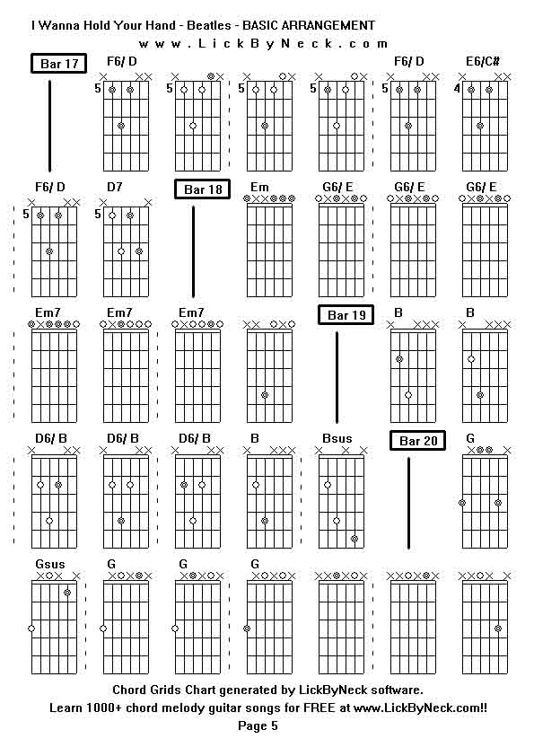 Chord Grids Chart of chord melody fingerstyle guitar song-I Wanna Hold Your Hand - Beatles - BASIC ARRANGEMENT,generated by LickByNeck software.